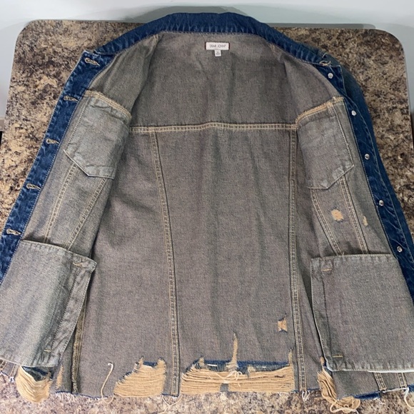 Dear John Elsie Oversized Destructed Frayed Hem 100% Cotton Denim Jacket Size M - Picture 13 of 16